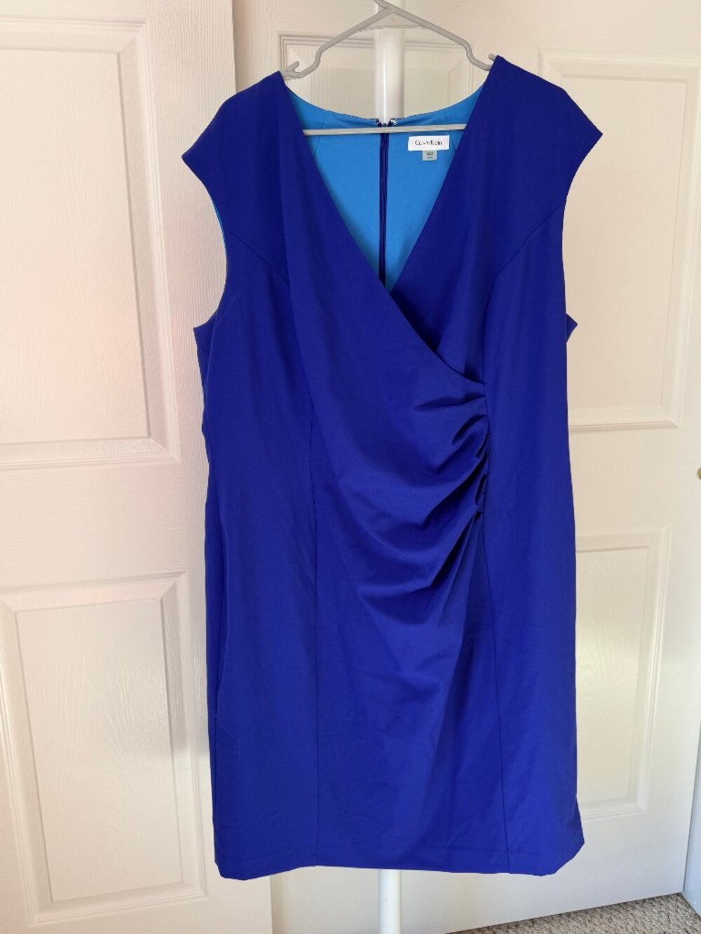 Calvin Klein Royal Blue Ruched V-Neck Sheath Dress Size 20